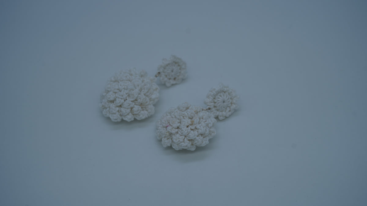 White Textured Crochet Dangle Earrings