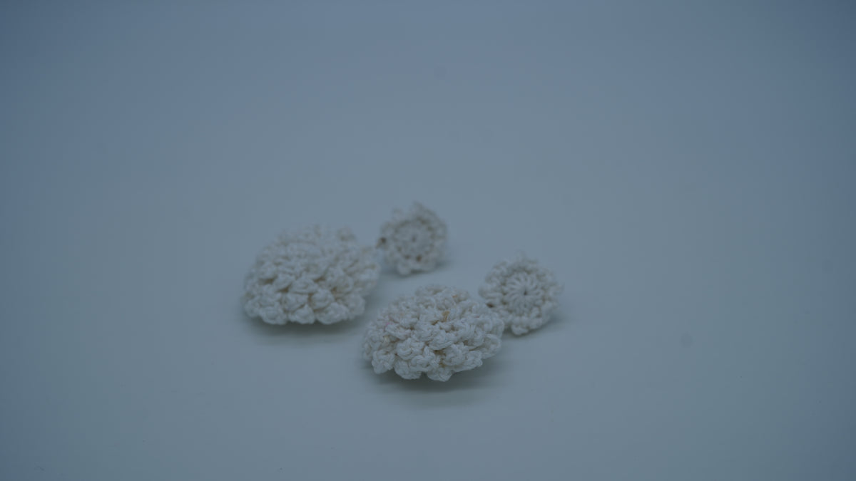White Textured Crochet Dangle Earrings