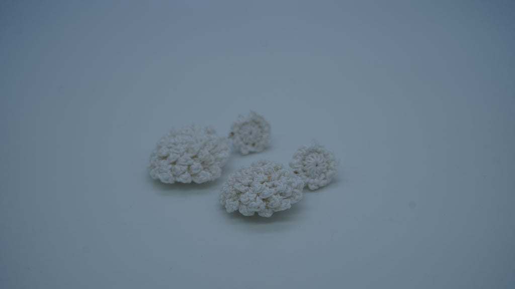 White Textured Crochet Dangle Earrings