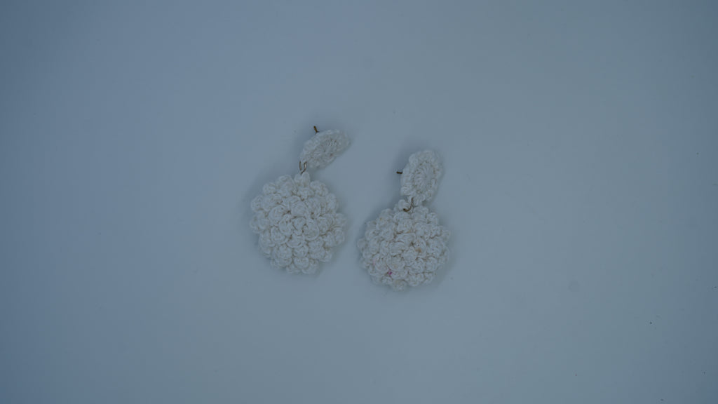 White Textured Crochet Dangle Earrings