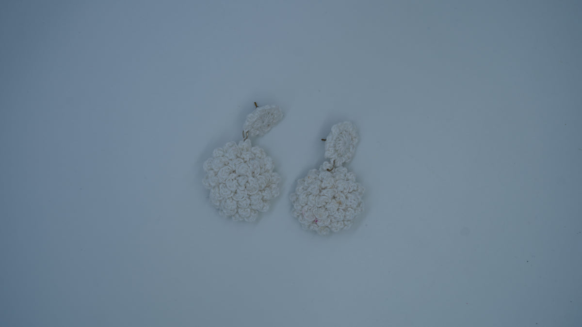 White Textured Crochet Dangle Earrings