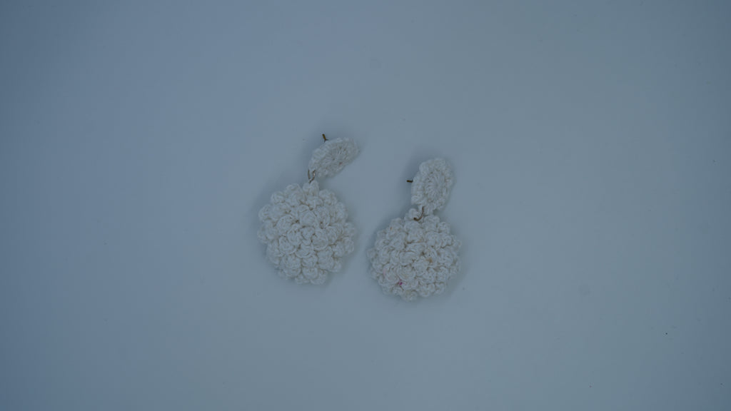 White Textured Crochet Dangle Earrings