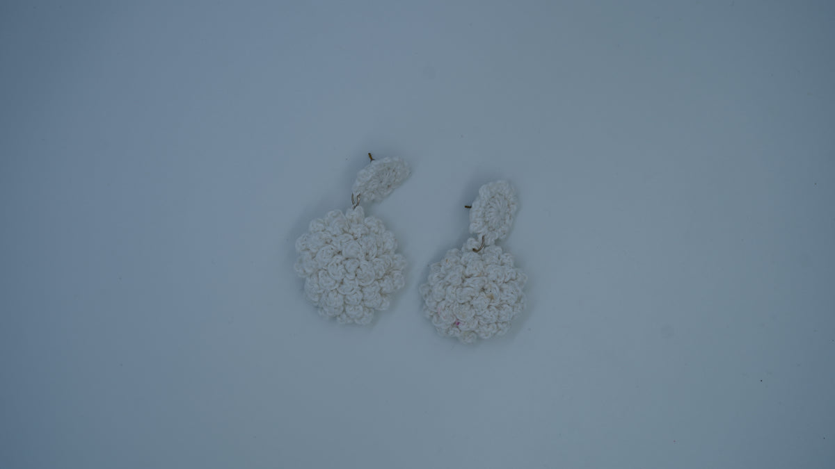 White Textured Crochet Dangle Earrings